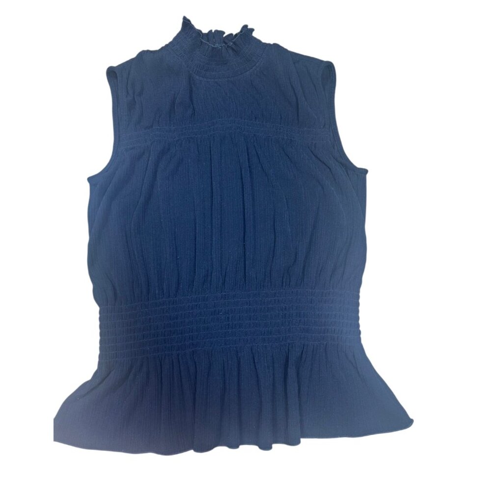 KARL LAGERFELD Paris Black Smocked Peplum Knit Top – Sleeveless, Size Small - Picture 2 of 4